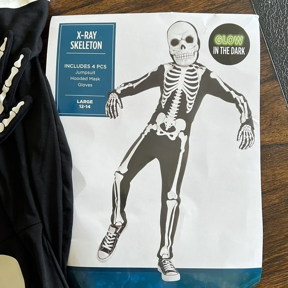 new glow in the dark x-ray skeleton costume size 12/14years